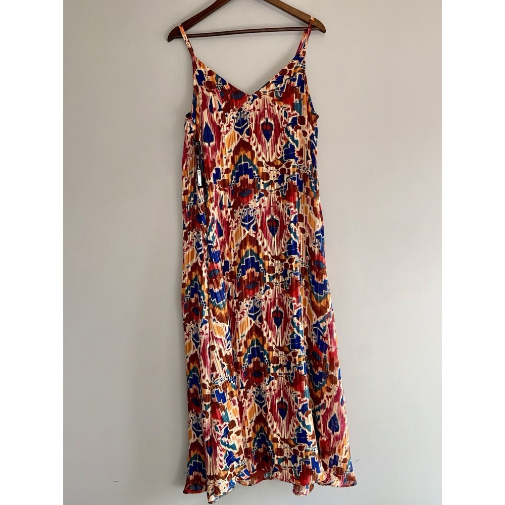 MSK Maxi Dress Boho Colorful Beach Earth Tone Metallic Flowy V Neck Straps Large - Picture 8 of 16